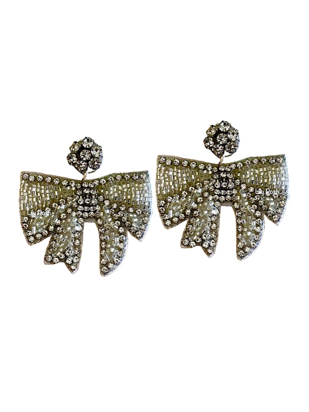 Rhinestone Bow Earring, Beaded Ribbon Earring, Bridal Earring
